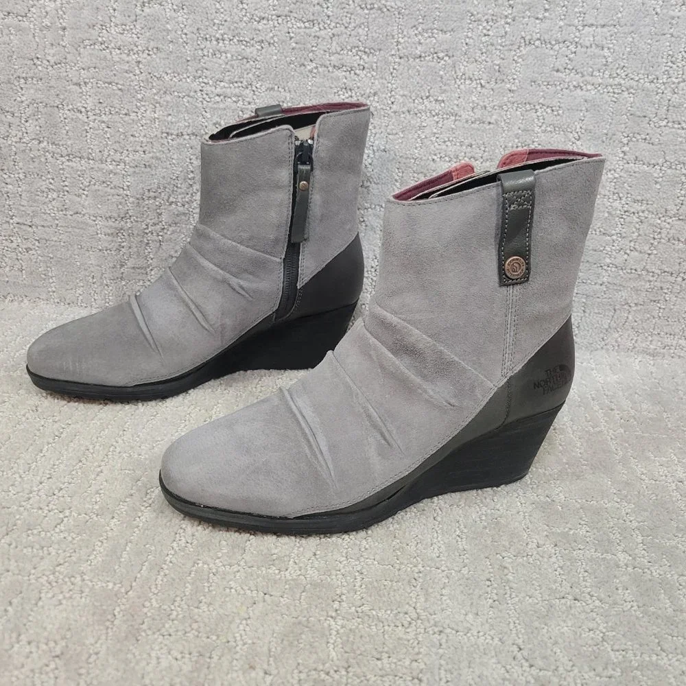 The North Face Womens Size 7 Bridgeton Wedge Zip Gray Waterproof Suede Boots NEW